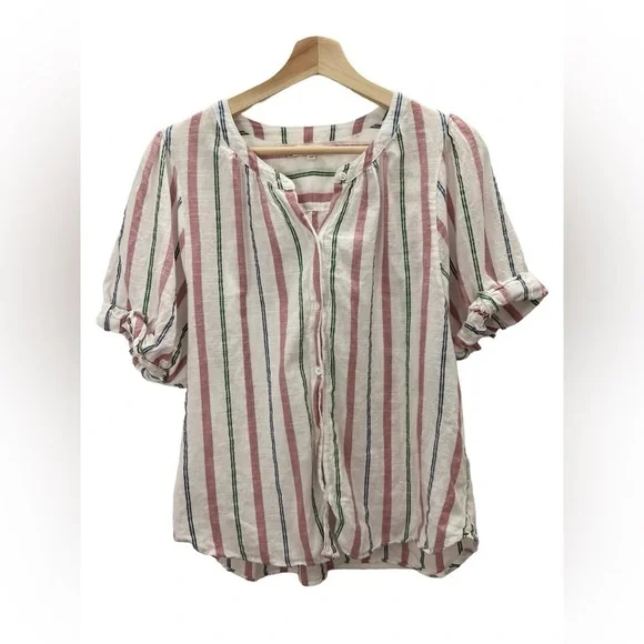 Xirena Chesney Striped Blouse 100% Cotton Short Sleeve Lightweight Blouse Size M - Picture 3 of 10